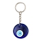 Handmade Evil Eye Lampwork Pendant Keychains, 304 Stainless Steel Split Key Rings, Flat Round, Dark Blue, 8.7cm