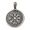 316 Surgical Stainless Steel Big Pendants, Flat Round with Vegvisir & Valknut & Snake Charm, Antique Silver, 55x38x3mm, Hole: 9x6.5mm