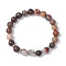 Natural Petrified Wood Round Stretch Bracelets, Tibetan Style Alloy Bead Jewelry for Unisex, Buddha's Head, Bead: 8.5~9mm, Inner Diameter: 2-1/8 inch(5.3cm)