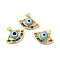 Handmade Evil Eye Lampwork Pendants, with Brass Cubic Zirconia Finding, Cadmium Free & Lead Free, Real 18K Gold Plated, Fan Charm, Light Sky Blue, 15x23x4.8mm, Hole: 3x4mm