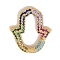 Rack Plating Brass Micro Pave Cubic Zirconia Twister Clasps, Cadmium Free & Lead Free, Long-Lasting Plated, Real 8K Gold Plated, Hamsa Hand, Colorful, 24.5x21x3mm