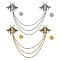 2Pcs 2 Colors Double Bee Hanging Chain Brooch, Alloy Tassel Lapel Pin for Suit Shirt Collar, Antique Silver & Antique Golden, 170mm, 1pc/color