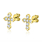 925 Sterling Silver Micro Pave Cubic Zirconia Stud Earrings, Cross, with 925 Stamp, Golden, 12x10mm