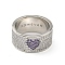 Cubic Zirconia Heart Wide Band Finger Ring, Real Platinum Plated Brass Jewelry for Women, Cadmium Free & Nickel Free & Lead Free, Medium Purple, US Size 7(17.1mm), 10.5mm