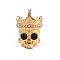 304 Stainless Steel Pendants, Skull Charms, with Rhinestone and Natural Black Agate Beads, Real 14K Gold Plated, 26.5x18x20mm, Hole: 5mm