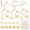 60Pcs 2 Styles Ring & Rectangle Shape Brass Stud Earring Findings, with Horizontal Loops & 60Pcs Friction Ear Nuts & 60Pcs Open Jump Rings, Real 18K Gold Plated, 12.5x1.2~10mm, Hole: 0.8~1.4mm, Pin: 0.7mm, 30Pcs/style
