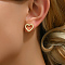 Elegant and Versatile Heart Brass Stud Earrings, with Clear Cubic Zirconia, Real 18K Gold Plated, 12x12mm