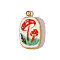 304 Stainless Steel & Porcelain Pendants, Rectangle with Mushroom, Ion Plating(IP), Real 18K Gold Plated, Red, 27x16mm