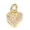 Brass Micro Pave Clear Cubic Zirconia Charms, Heart, Golden, 9x8x2mm, Hole: 3mm
