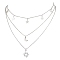 Brass 3 Layer Necklaces for Women, Stainless Steel Star & Moon & Sun Pendant Necklaces, Platinum, 15.47 inch(393mm)