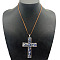 Eco-friendly Zinc Alloy & Natural Chip Blue Spot Jasper Handmade Cross Pendant Cord Necklaces for Women Men, Platinum,