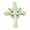 Light Gold Plated Alloy Enamel Pendants, Cross with Butterfly Charm, Light Blue, 30x24x2mm, Hole: 1.6mm