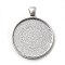 Alloy Pendant Cabochon Settings, Plain Edge Bezel Cups, Lead Free & Cadmium Free & Nickel Free, Flat Round, Platinum, 43x34x4mm, Hole: 7x4mm, Tray: 30mm