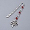 Alloy Bookmarks, with Glass Beads, Tree, Antique Silver, Red, 101.5mm