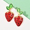 304 Stainless Steel Enamel Strawberry Dangle Stud Earrings, Real 18K Gold Plated, Red, 42x19.5mm