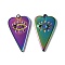 Ion Plating(IP) 304 Stainless Steel Pendant Cabochon Settings, Heart with Eye, Rainbow Color, 27.5x16x2mm, Hole: 1.4mm, Tray: 2.5mm