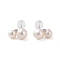 925 Sterling Silver Studs Earring, with Cubic Zirconia and Natural Pearl, Platinum, 12.5x6.5mm