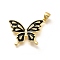 Rack Plating Brass Micro Pave Cubic Zirconia Enamel Pendants, Long-Lasting Plated, Lead Free & Cadmium Free, Butterfly Charms, Black, 20.5x26.5x3mm, Hole: 5x3mm