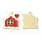 Christmas Alloy Enamel Pendants, Golden, House, 17x15x1mm, Hole: 1.4mm