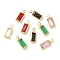 Brass with Cubic Zirconia & Glass Pendants, Rectangle Charms, Nickel Free, Real 18K Gold Plated, Mixed Color, 9x3.5x2mm, Hole: 1.2mm