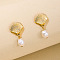 Alloy Imitaton Pearl Dangle Stud Earrings, Golden, Shell Shape, 25x14mm
