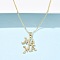 Mother's Day Brass Micro Pave Clear Cubic Zirconia Pendant Necklaces for Women, Word Ma Ma, Real 18K Gold Plated, 16.85 inch(42.8cm)
