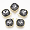 Golden Plated Alloy Pendants, with Glass Rhinestone, Rhombus, Gray, 18x15x5mm, Hole: 1.4mm