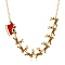 Alloy Colorful Rhinestone Deer Sleigh Link Chain Necklaces with Red Enamel, Real 14K Gold Plated, 18.46 inch(46.9cm)