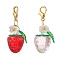 2Pcs Transparent Acrylic Strawberry Pendant Decorations, with ABS Plastic Imitation Pearl Beads and Zinc Alloy Lobster Claw Clasps, Golden, 36.5~37mm