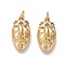 Brass Micro Pave Cubic Zirconia Pendants, Long-Lasting Plated, with Jump Rings, Human Face, Colorful, Real 18K Gold Plated, 23.7x11.7x5.7mm, Jump Ring: 5.3x0.8mm, 3.7mm Inner Diameter
