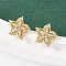 Flower Brass Micro Pave Clear Cubic Zirconia Stud Earrings, Rack Plating, Long-Lasting Plated, Cadmium Free & Lead Free, Real 18K Gold Plated, 11.5x12mm