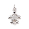 Brass Micro Pave Cubic Zirconia Charms, with Jump Ring, Cadmium Free & Lead Free, Sea Turtle with Flower Charms, Platinum, 14.5x10x3mm, Hole: 2.8mm