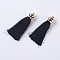 Polyester Tassel Pendants, with Acrylic Findings, Big Pendants, Black, 75~80x15.5mm, Hole: 3mm