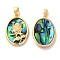 Brass Oval Pendants, Flower Charms with Natural Paua Shell, Real 18K Gold Plated, 22x15x3.7mm, Hole: 2x3.8mm