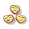 Handmade Porcelain Beads, Heart, Famille Rose Porcelain, Yellow, 12~13x14~15x6~7mm, Hole: 2.5~3mm