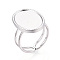 Adjustable 304 Stainless Steel Ring Components, Oval Pad Ring Settings, Stainless Steel Color, Tray: 16x12mm, Oval: 18.5x14.5mm, Inner Diameter: 16.5~17mm