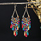 Alloy Enamel Chandelier Earrings, with Acrylic, Teardrop, Platinum, Colorful, 110x28mm