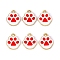 Alloy Enamel Pendants, Paw Print Charm, Golden, Red, 17x15mm