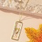 Rectangle with Inner Flower Resin Pendant Iron Cable Chain Necklaces for Women, Golden, Champagne Yellow, 17.72 inch(45cm)