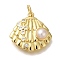 Rack Plating Brass Micro Pave Cubic Zirconia Pendants, with Glass Pearlized Beads, Cadmium Free & Lead Free, Long-Lasting Plated, Shell Shape, Real 18K Gold Plated, 18x18x5mm, Hole: 3mm