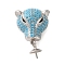 925 Sterling Silver Peg Bail Pendants, with Cubic Zirconia, Real Platinum Plated, Leopard, Deep Sky Blue, 22mm, Hole: 10x3.5mm, Pin: 0.8mm