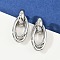 304 Stainless Steel Oval Dangle Stud Earrings, Stainless Steel Color, 35.5x15mm
