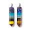 Chakra Gemstone Pointed Big Pendants, Faceted Bullet Charms with Stainless Steel Color Plated Stainless Steel Snap on Bails, 49~51x10x10mm, Hole: 7.8x2.8mm