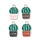 Alloy Enamel Pendants, Cactus Charm, Platinum, Mixed Color, 22x12.5x1mm, Hole: 2.5mm