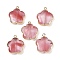 Cherry Quartz Glass Pendants, Flower Charms with Brass Findings, Golden, 23~24x21x6mm, Hole: 1.8mm