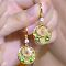 Alloy Rhinestone Dangle Earrings, Flat Round, with Glass, Golden, Peridot, 45mm