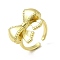 Brass Cuff Rings for Women, Cadmium Free & Lead Free, Bowknot, Real 18K Gold Plated, Inner Diameter: 16.4mm