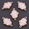 Resin Links connectors, with Brass Findings, Hamsa Hand/Hand of Fatima/Hand of Miriam, Golden, Pink, 20x13x4mm, Hole: 1~1.4mm