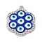 Alloy Enamel Pendants, with Crystal Rhinestone, Flower with Evil Eye Charms, Platinum, 28.5x24x3mm, Hole: 1.6mm