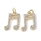 Brass Micro Pave Clear Cubic Zirconia Pendants, Lead Free & Cadmium Free, Long-Lasting Plated, Musical Note, with Jump Ring, Real 18K Gold Plated, 13x9.5x1.8mm